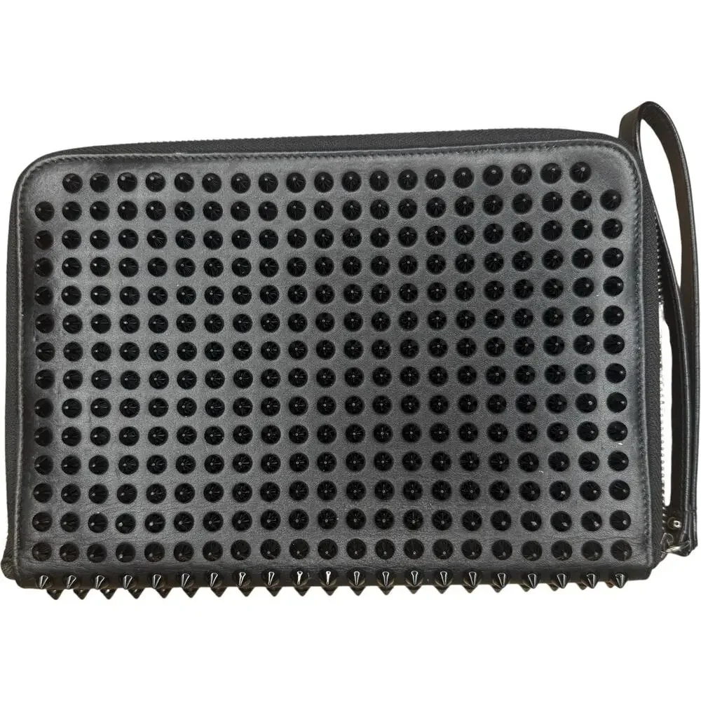 Christian Louboutin Black Spiked Leather Tablet Case Clutch - Picture 2 of 10